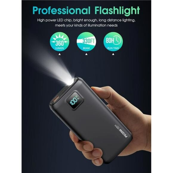 40000mAh portable power bank fast charge USB C LED display flashlight black - Picture 5 of 7